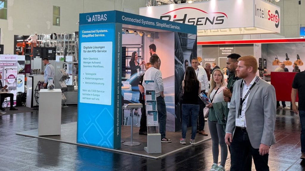 Der ATBAS-Messestand auf der THE TIRE COLOGNE 2026: Im Mittelpunkt standen ATBAS DEPOT, die Komplettlösung für modernes Rädermanagement, sowie die Ankündigung der neuen Produktgeneration.